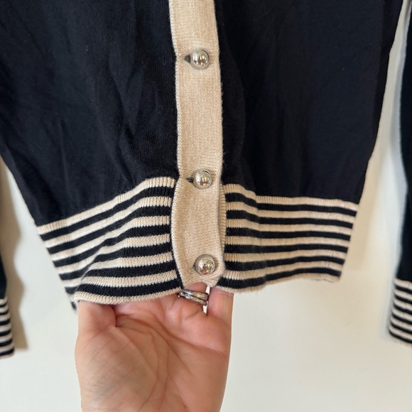 Bouchra Jarrar Paris Black Wool Cardigan Sweater Camel Stripe S - Picture 2 of 6